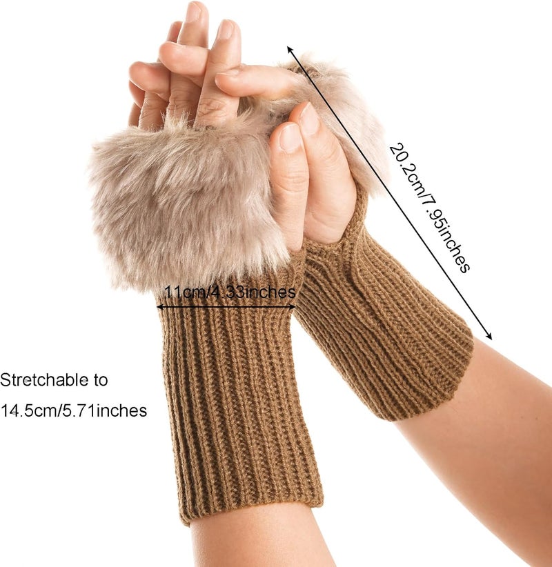 cnomg Winter Faux Fur Fingerless Gloves Faux Fur Half Finger Warmers Fingerless Gloves for Women Girls Working Writing - Image 2